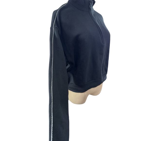 "VICTORIAS SECRET" Cropped Black Sweatshirt,3/4 Zipper,Bling down sleeves,Sexy - Picture 3 of 14
